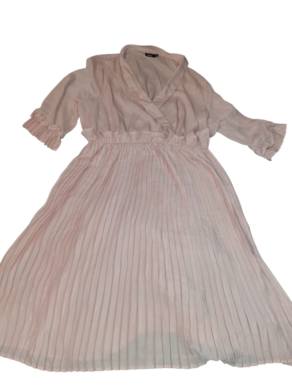 Boohoo Light Pink Pleated Midi Dress